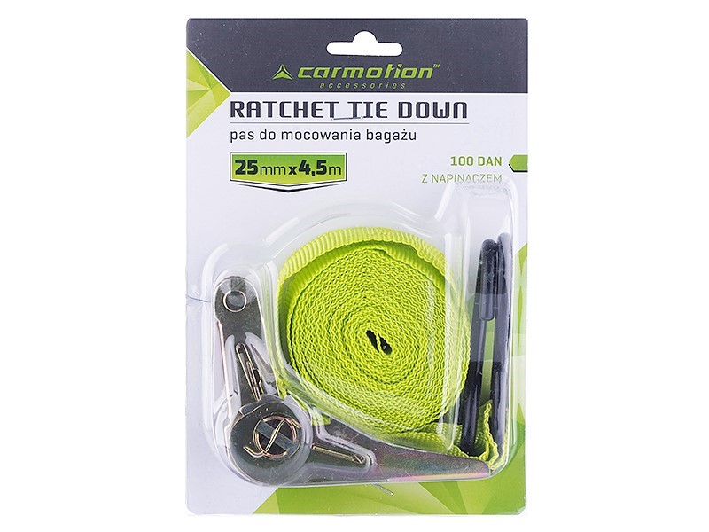 Ratched tie down strap for load securing, 25mm x 4.5m, 500 KG