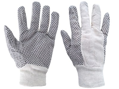 Work gloves, spotted denim , size 10.5
