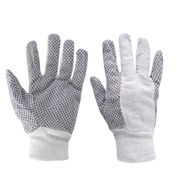 Work gloves, spotted denim , size 10.5