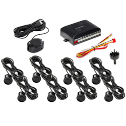 Parking assistance system with loudspeaker, 8 black sensors - front and rear