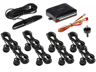 Parking assistance system with LED display, 8 black sensors - front and rear