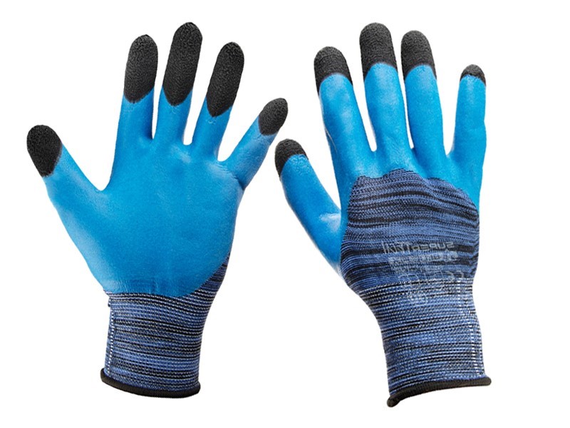 Work gloves, woven, "foam", latex-coated, s. 10