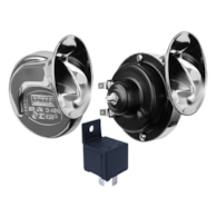 Horn 12V, chrome, with relay, 2 pcs