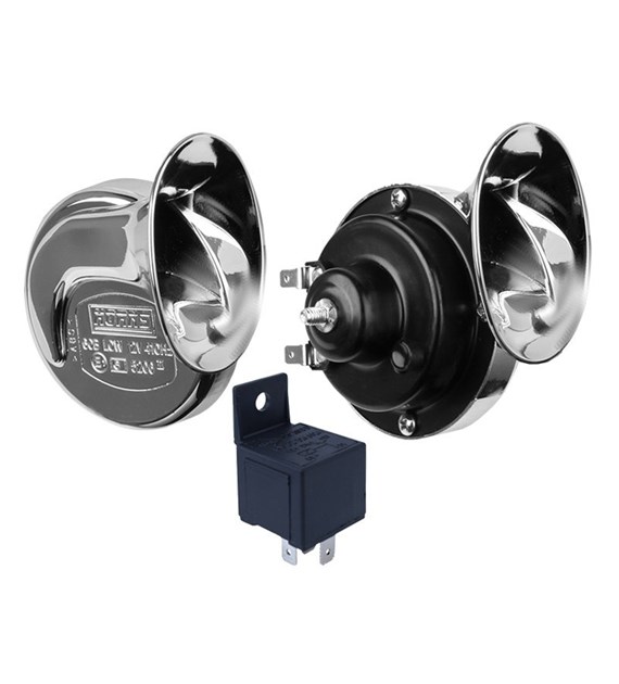 Klaxon 12V, chromé, avec relais, 2 pcs