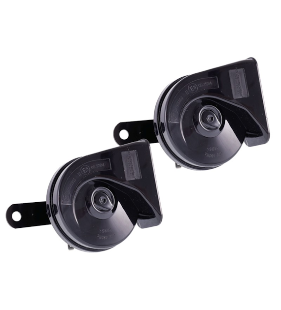 Hupe 12V, 118 dB, zwei Töne, Schnecke, Dm. 85 mm, seitlich, E9-Homologation, 2 Stk