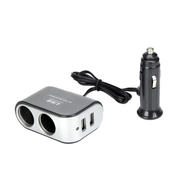 Multiprise allume-cigare 2 prises avec 2x USB 3.1A et câble