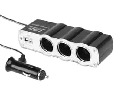 3-socket cigarette lighter splitter 12/24V with USB