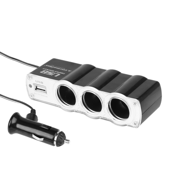 3-socket cigarette lighter splitter 12/24V with USB