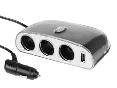 3-socket cigarette lighter splitter 12/24V with USB 1000 mA