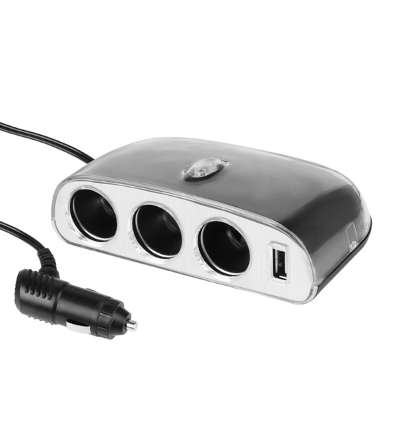 3-socket cigarette lighter splitter 12/24V with USB 1000 mA