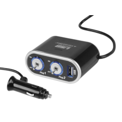 Rozgałęziacz zapalniczki podwójny 12/24V włączniki, USB 1000 mA