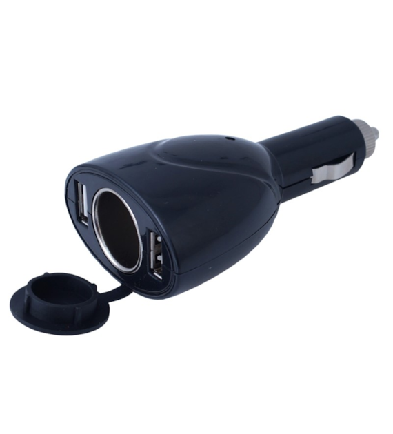 Zigarettenanzünder-Ladegerät/Adapter 12/24V 2x USB 1000 mA + EURO-Steckdose