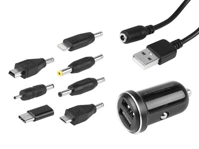 Universal-Ladegerät 2x USB 3.4A + Kabel 120 cm + 7 Tipps, schwarz