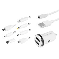 Ładowarka uniwersalna 2x USB 3.4A + kabel 120 cm + 7 końcówek, biała