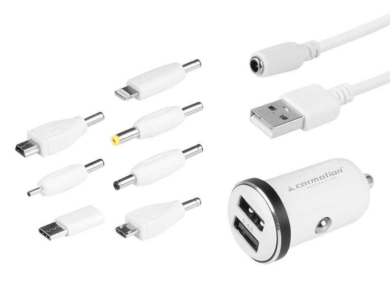 Universal charger 2x USB 3.4A + cable 120 cm + 7 tips, white