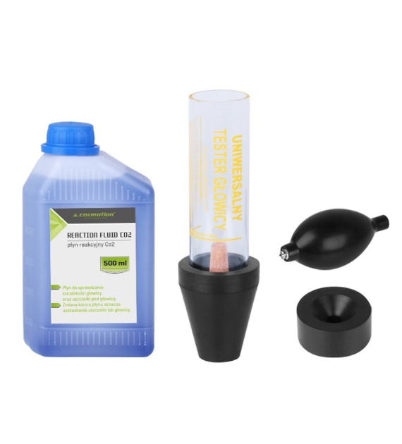 Tester szczelności uszczelki głowicy CO2 + płyn reakcyjny 500ml + pompka do zasysania gazu z układu chłodzenia + tuba do pomiaru szczelności