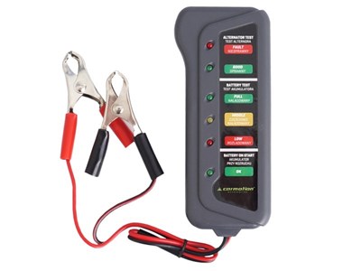 Battery and alternator tester, with crocodile clips, 12V 