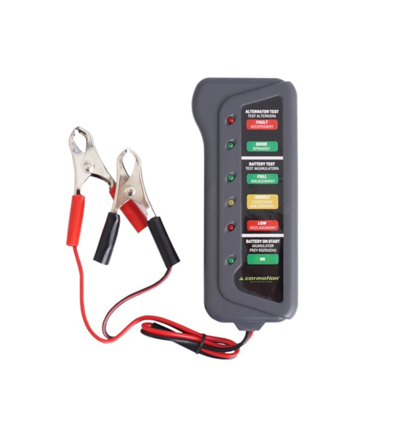 Battery and alternator tester, with crocodile clamps, 12V