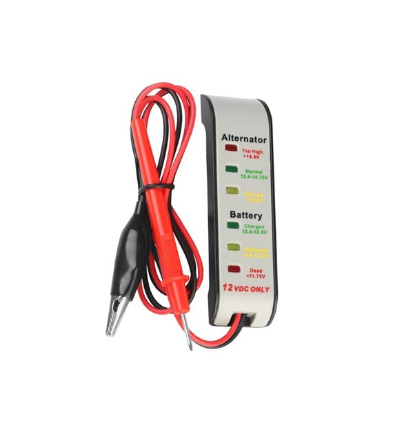 Battery and alternator tester 12V, with crocodile clip and probe