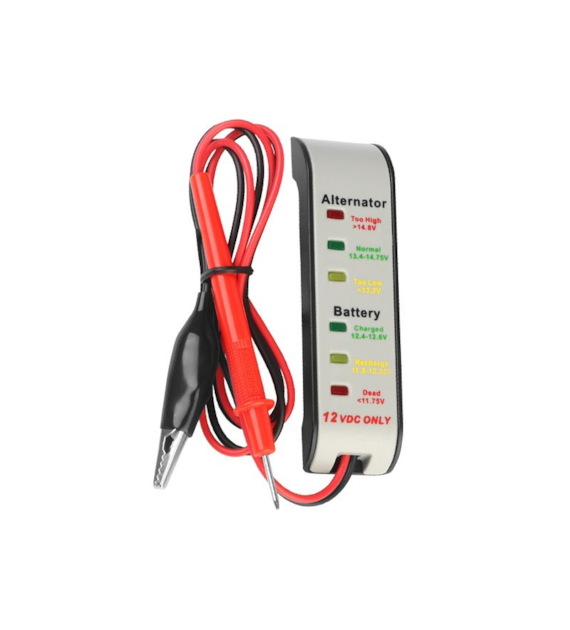 Testeur de batterie et d'alternateur 12V, avec pince crocodile et sonde