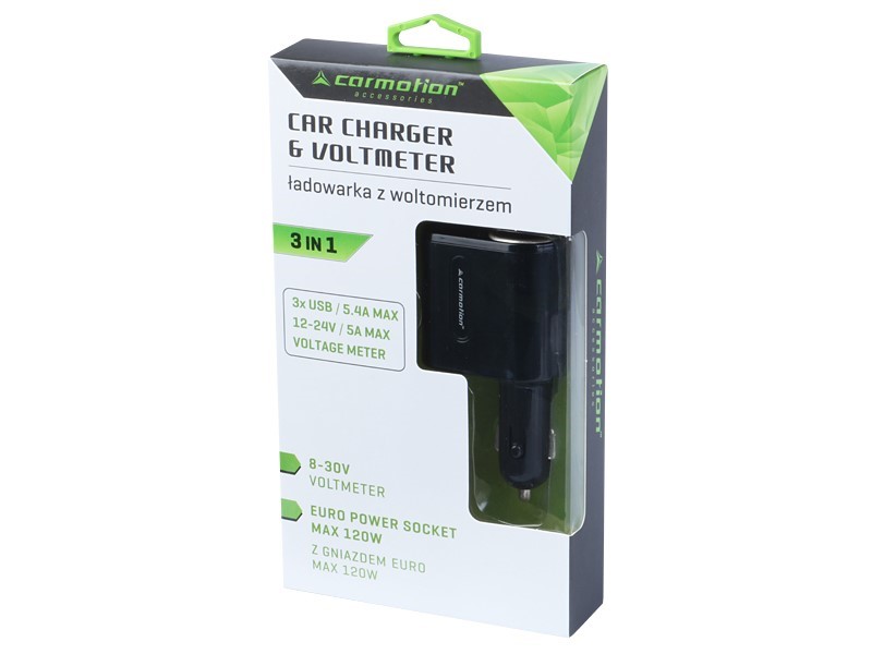 Charger 3x USB 5A max, with 8-30V voltmeter and max 120W EURO socket