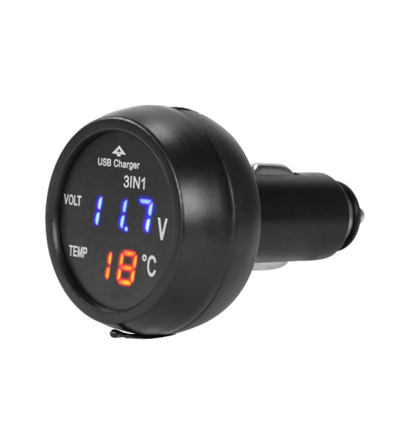 USB-Ladegerät, 2,1 A, für Zigarettenanzünder 12/24 V mit Voltmeter