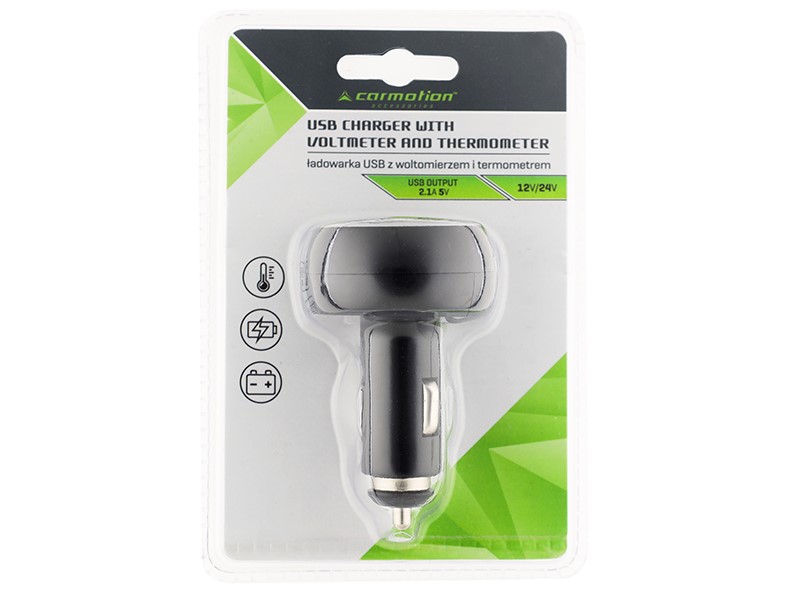 Charger USB, 2.1A, for 12/24V cigarette lighter with voltmeter