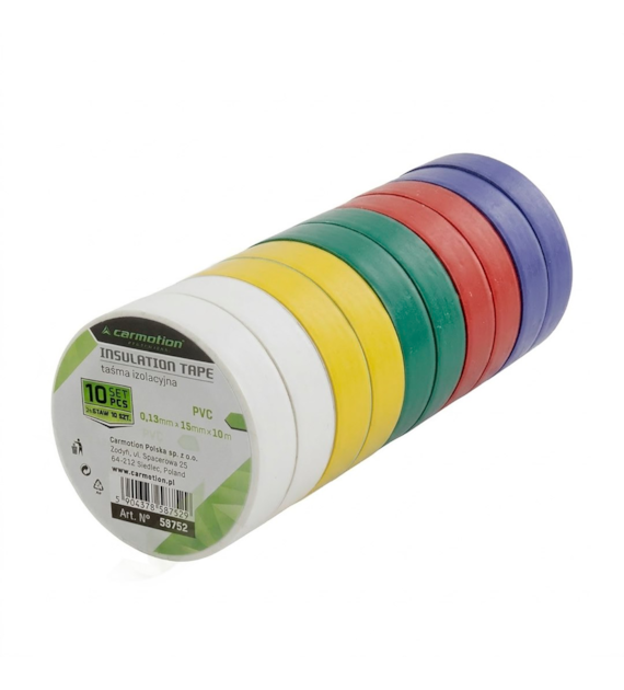 Ruban isolant en PVC 0,13 mm x 15 mm x 10 m, 5 couleurs, 10 pcs