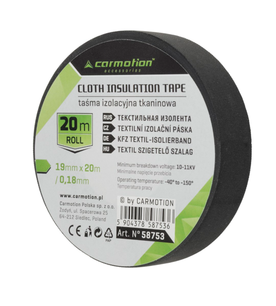Insulating fabric tape 0,18 mm x 19 mm x 20m, black, 1 pc