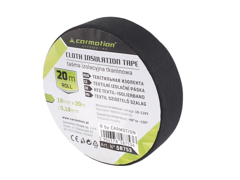 Insulating fabric tape 0,18 mm x 19 mm x 20m, black, 1 pc