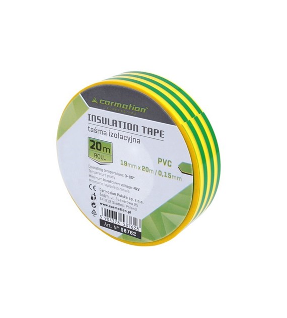 Ruban isolant PVC 0,15mm x 19 mm x 20m vert-jaune, 1 pc