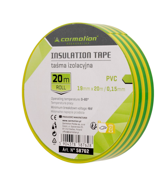 Ruban isolant PVC 0,15mm x 19 mm x 20m vert-jaune, 1 pc