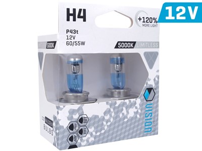 Bulbs VISION limitless white H4 12V 60 / 55W P43t U E4 + 120%, 2 pcs 