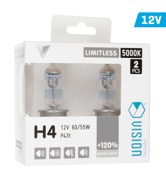 Ampoules VISION limitless white H4 12V 60/55W P43t U E4 + 120%, 2 pcs