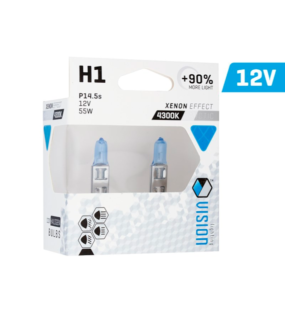 Bulbs VISION arctic white H1 12V 55W P14,5s U E4 + 90%, 2 pcs