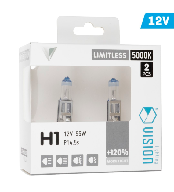 Bulbs VISION limitless white H1 12V 55W P14,5s U E4 + 120%, 2 pcs