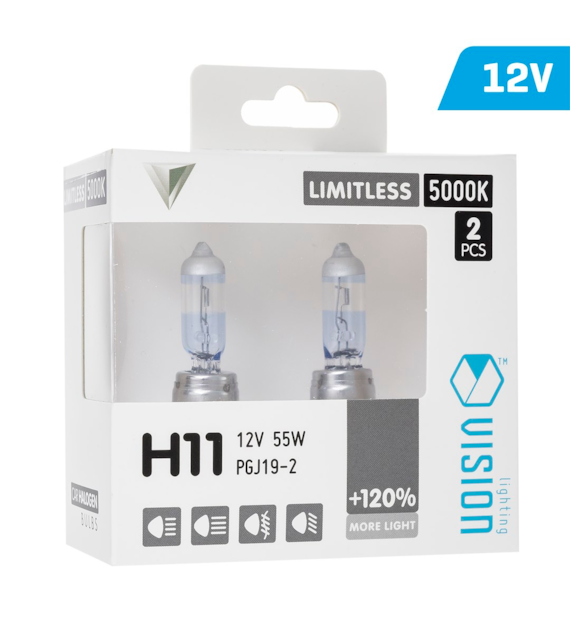 Bulbs VISION limitless white H11 12V 55W PGJ19-2 U E4 + 120%, 2 pcs