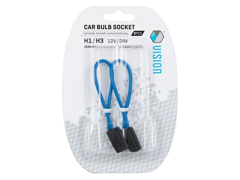 Bulb socket H1/H3, straight, ceramic, 15cm cable 2 pcs - carmotion 