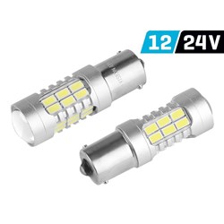 Żarówka VISION P21W BA15s 12/24V 27x 5730 SMD LED, z soczewką, CANBUS, biała, 2 szt