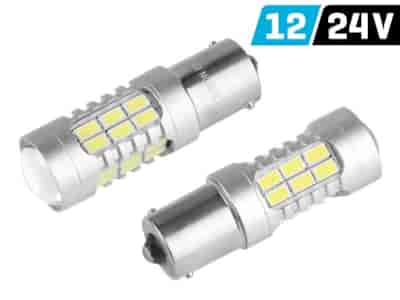 Bulb VISION P21W BA15s 12/24V 27x 5730 SMD LED, with lens, CANBUS, white, 2 pcs