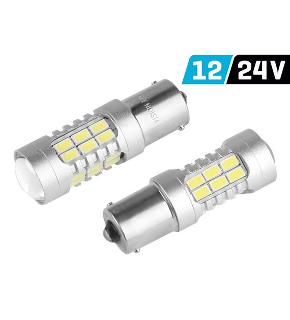 Ampoule VISION P21W BA15s 12/24V 27x 5730 SMD LED, avec lentille, CANBUS, blanche, 2 pcs 