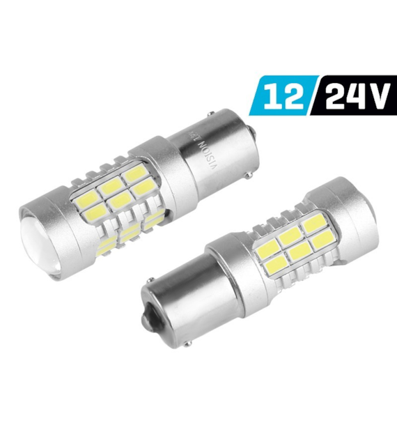 Bulb VISION P21W BA15s 12/24V 27x 5730 SMD LED, with lens, CANBUS, white, 2 pcs