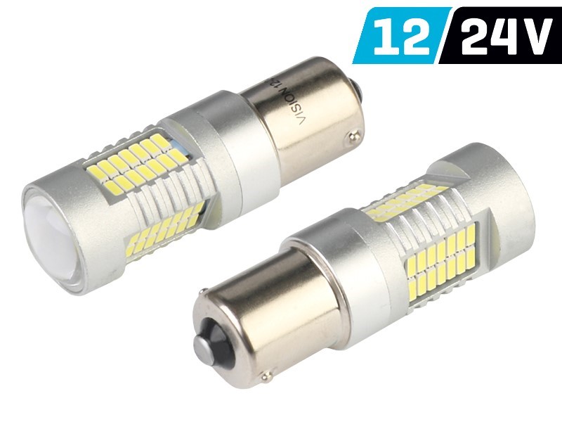 Bulb VISION P21W BA15s 12/24V 52x 4014 SMD LED, with lens, CANBUS, white, 2 pcs