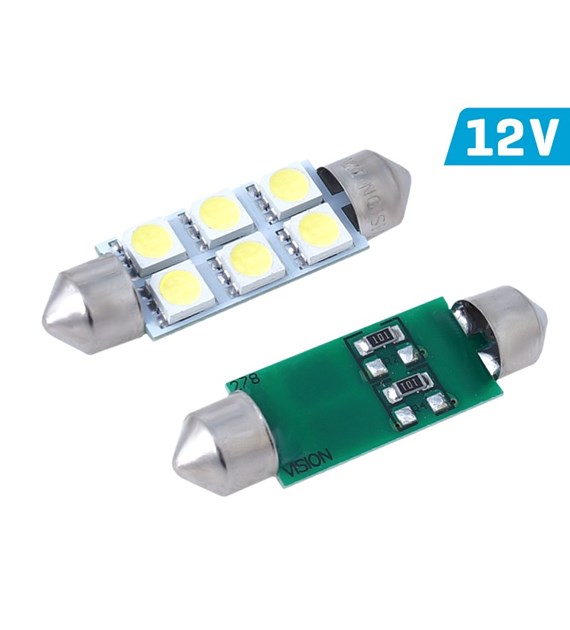 Ampoule VISION Festoon SV8.5 41mm 12V 6x 5050 SMD LED, blanche, 2 pcs 