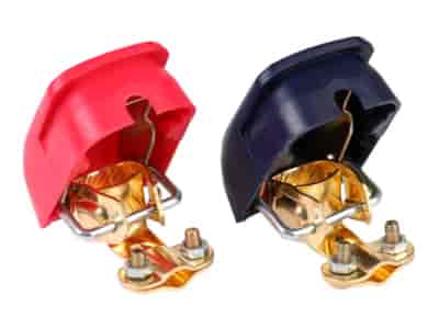 Self-locking battery clamps with covers, brass, max. 800A