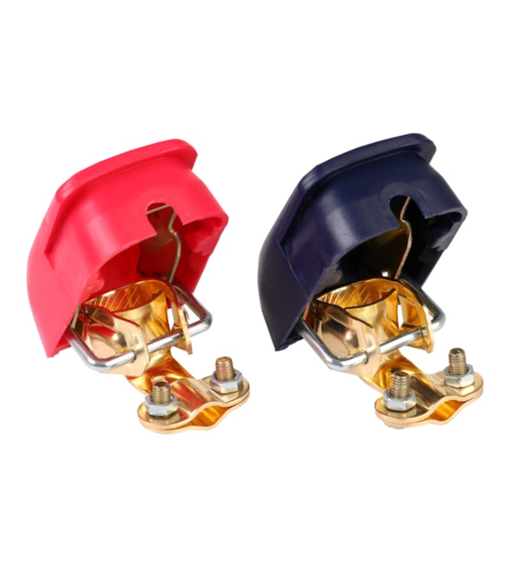 Self-locking battery clamps with covers, brass, max. 800A