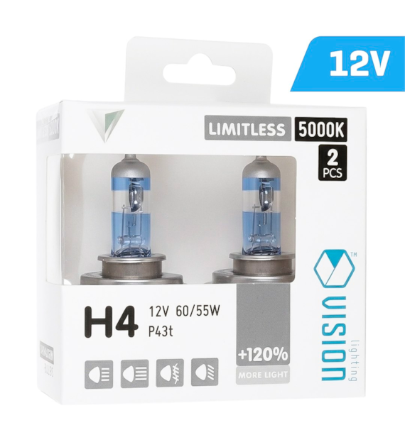 Bulbs VISION limitless white H4 12V 60 / 55W P43t U E4 + 120%, 2 pcs