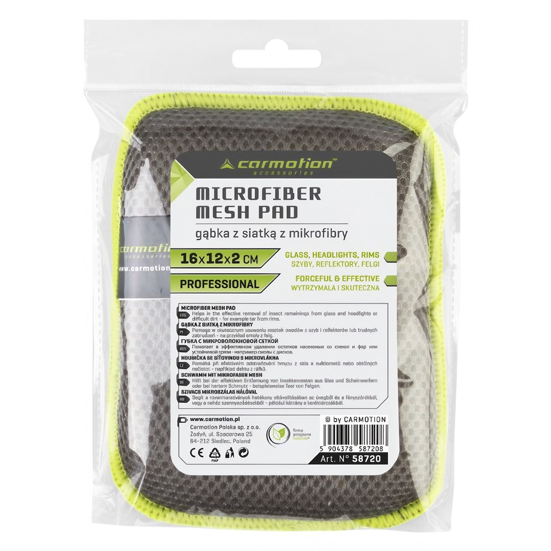 Mesh-covered sponge for stubborn dirt and insect residue, 16x12x2 cm