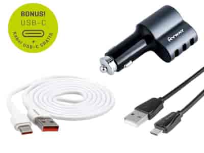 Ładowarka 12/24V 3x USB Auto-ID max 5.1A z gniazdem zapalniczki + kabel micro USB