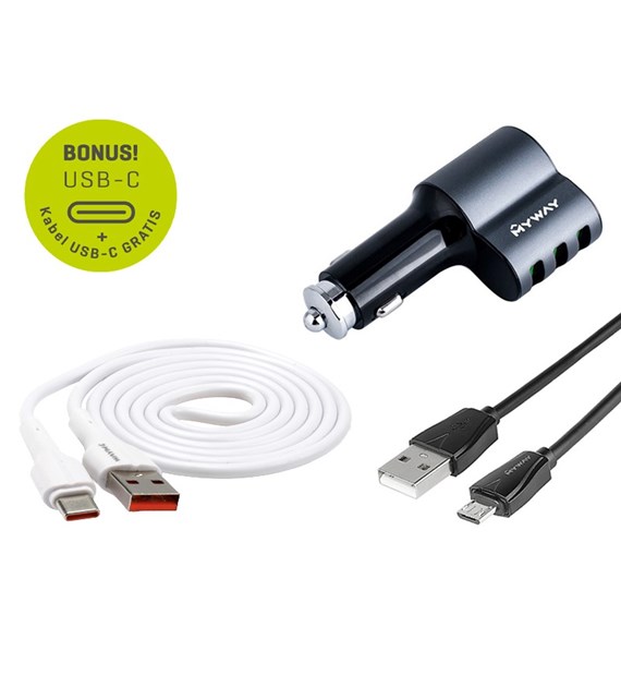 Charger  12/24V, 3x USB Auto-ID max 5.1A with cigarette lighter socket + USB cable> micro USB
